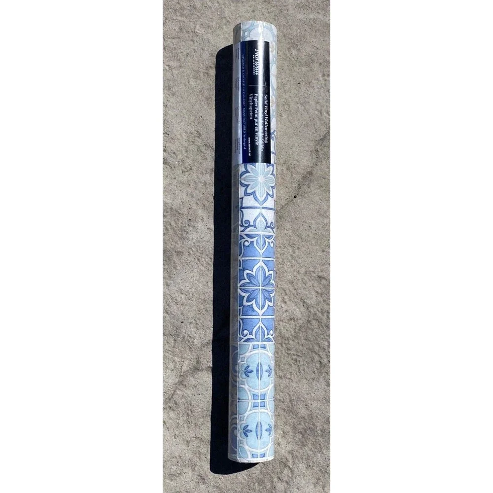 NIP NORWALL Prepasted WALLPAPER 56 SqFt MOROCCAN TILES KE29950 Blue White Vinyl